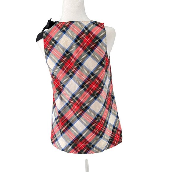 J. Crew Red plaid Bow Tie Shoulder Sleeveless Top Tartan Holiday EUC Sz 4 - Picture 3 of 9